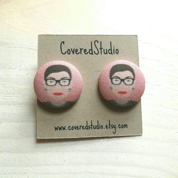 Ruth Bader Ginsberg post earrings 7/8" buttons - Picture 2 of 2
